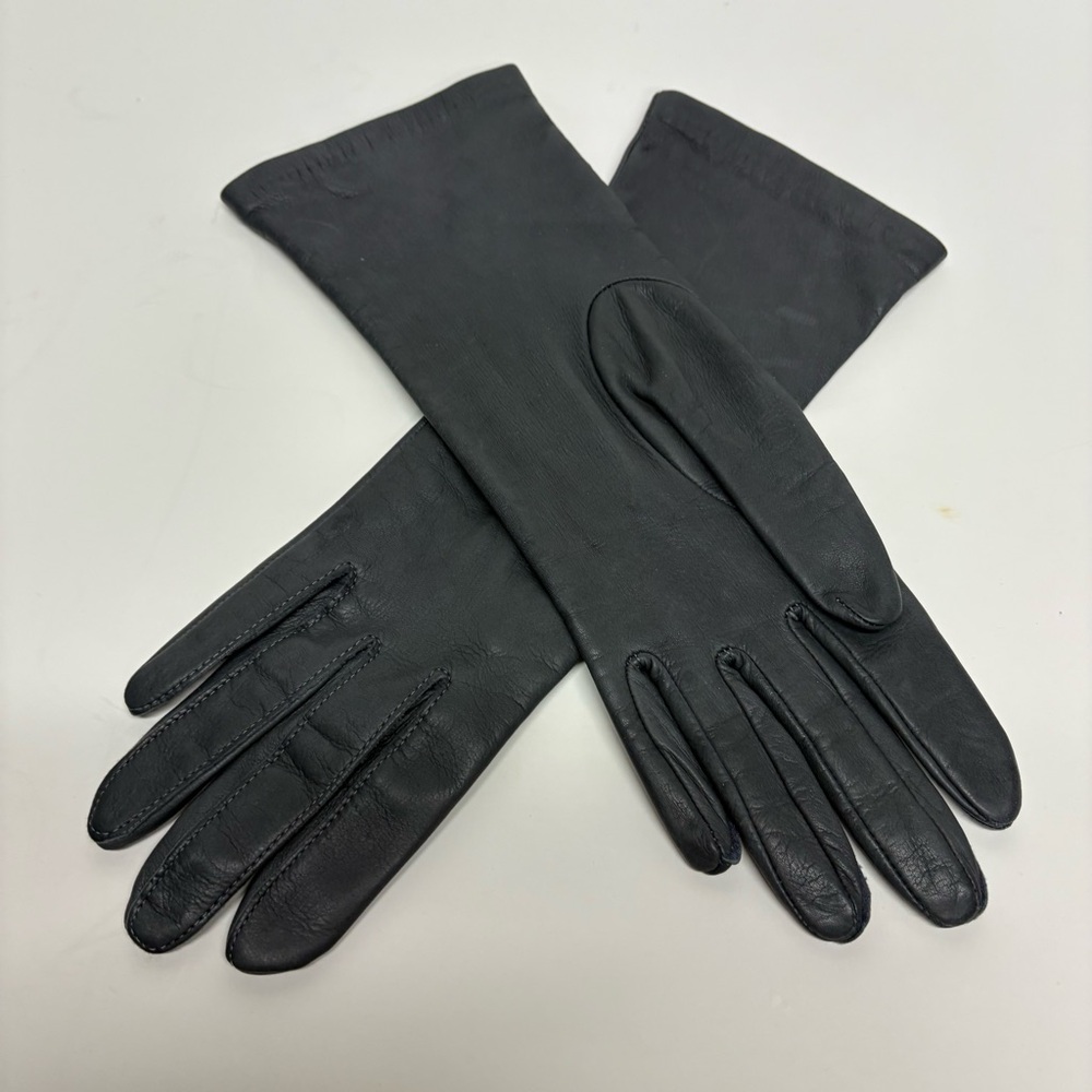 Vintage Marshall Fields Women’s Alexette Leather Gloves Gray Wrist Length Size 7